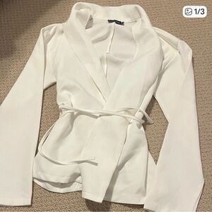 PrettyLittleThing Off White Blazer Tie Detailing 4